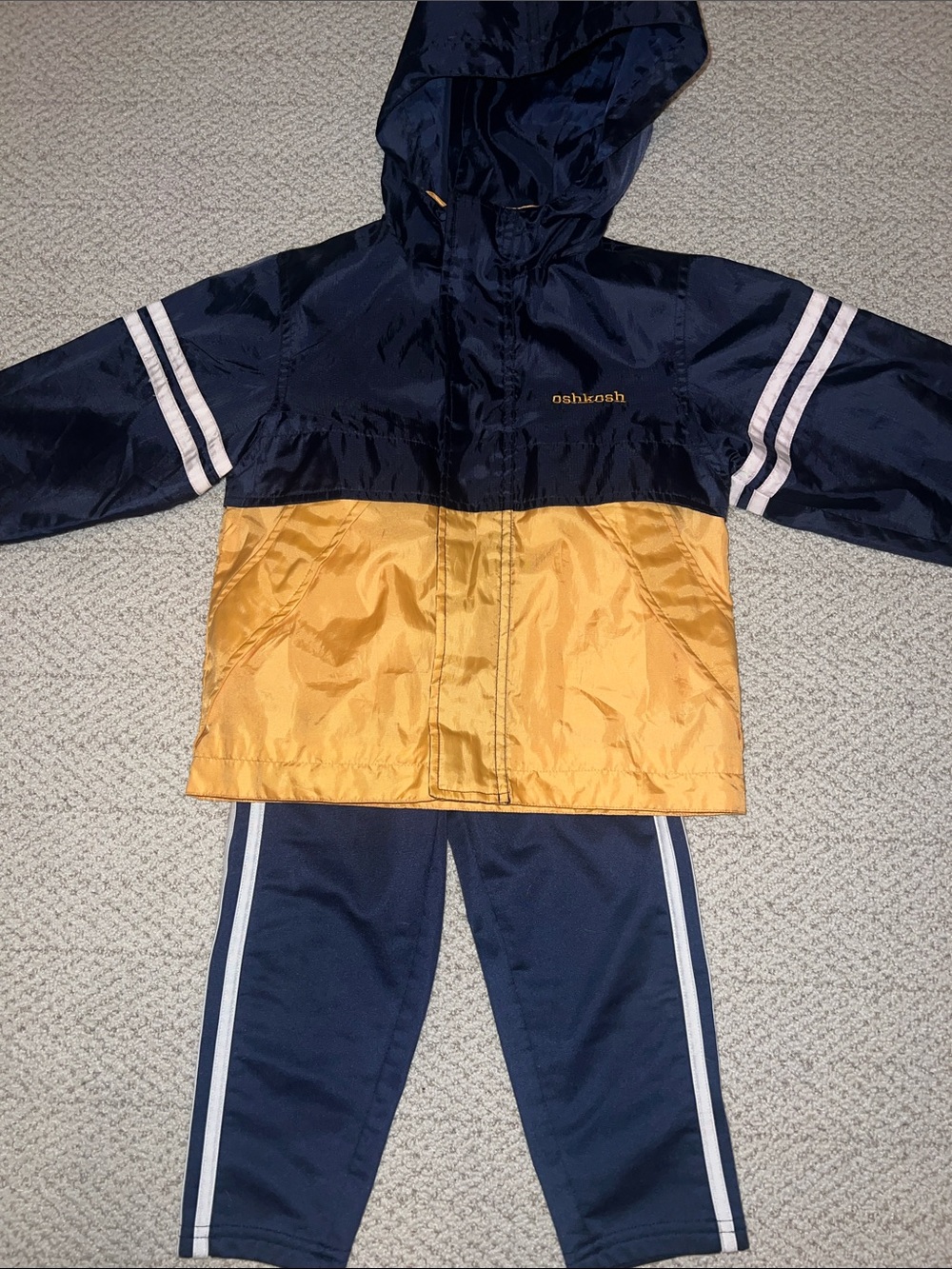 OshKosh Navy and Mustard Colorblock Hooded Jacket with Matching Adidas Pants